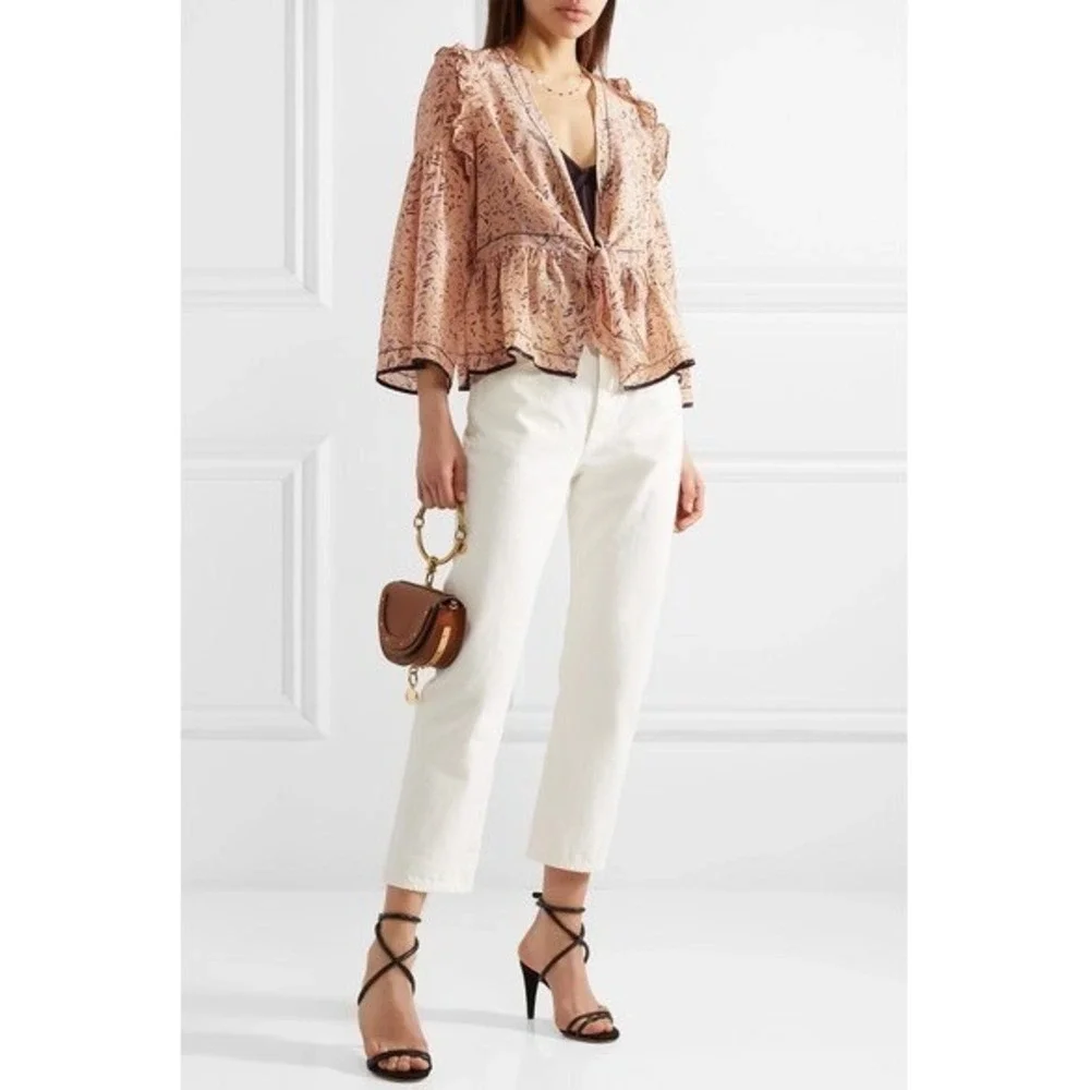 $400+ IRO Tie-front Floral Silk Ruffled Blouse Boho Indie Fairy Romantic Y2K/6 - Picture 3 of 11